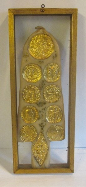 ancien Agnus Dei ex voto en cire médaillons peinture dorée, Antiquités & Art, Envoi