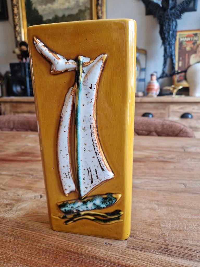 Vintage keramische luchtbevochtiger radiator boot oker geel, Ophalen of Verzenden