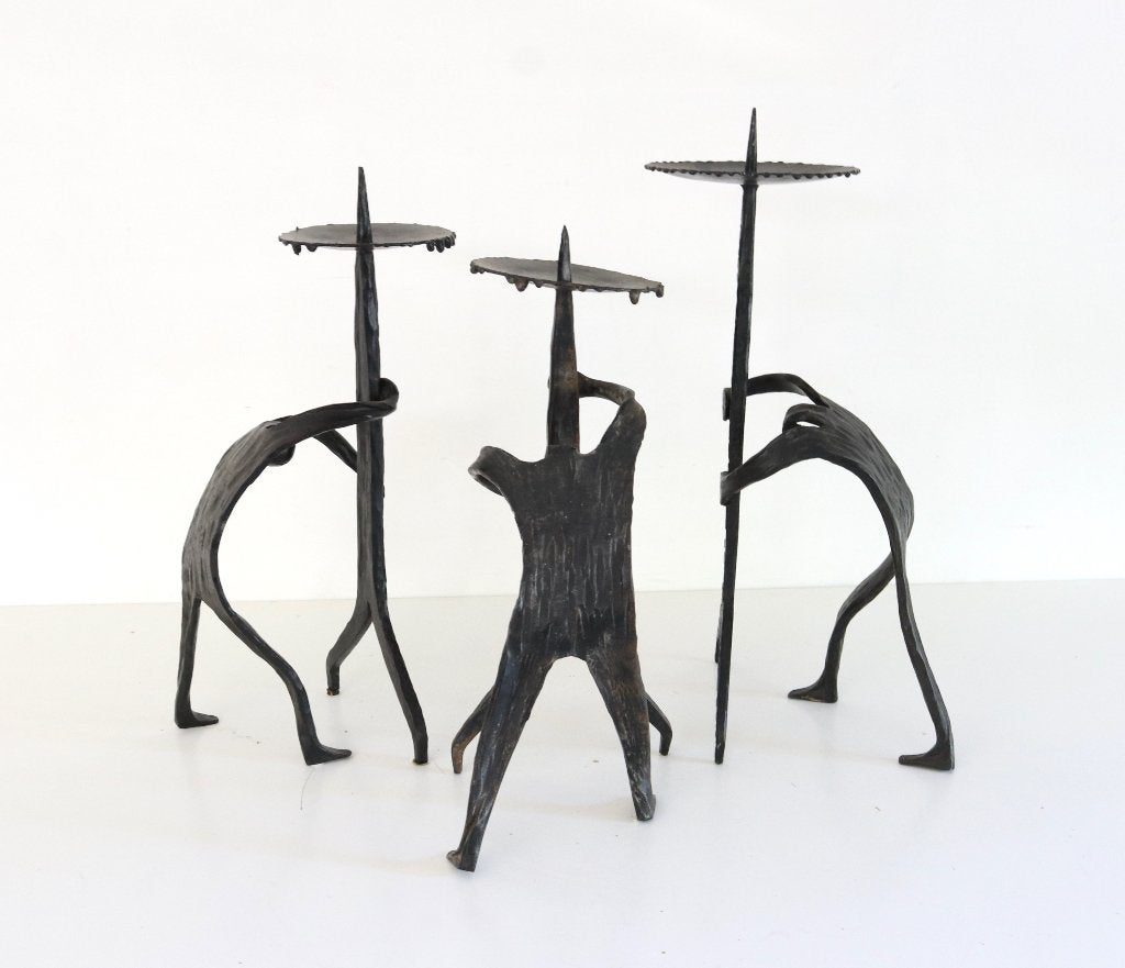 Zware Brutalist Candlesticks 70s - Vintage kandelaars, Ophalen of Verzenden, Overige materialen