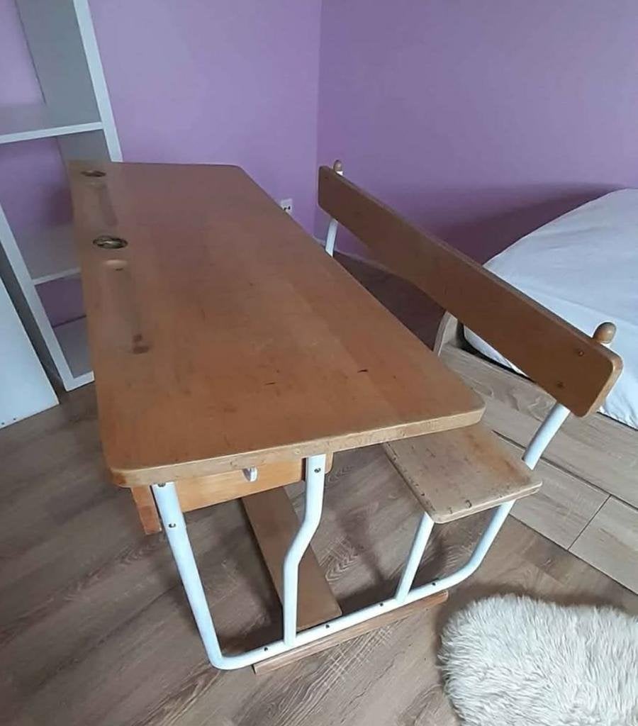 Ancien banc d'écolier remis à neuf vintage, Enlèvement