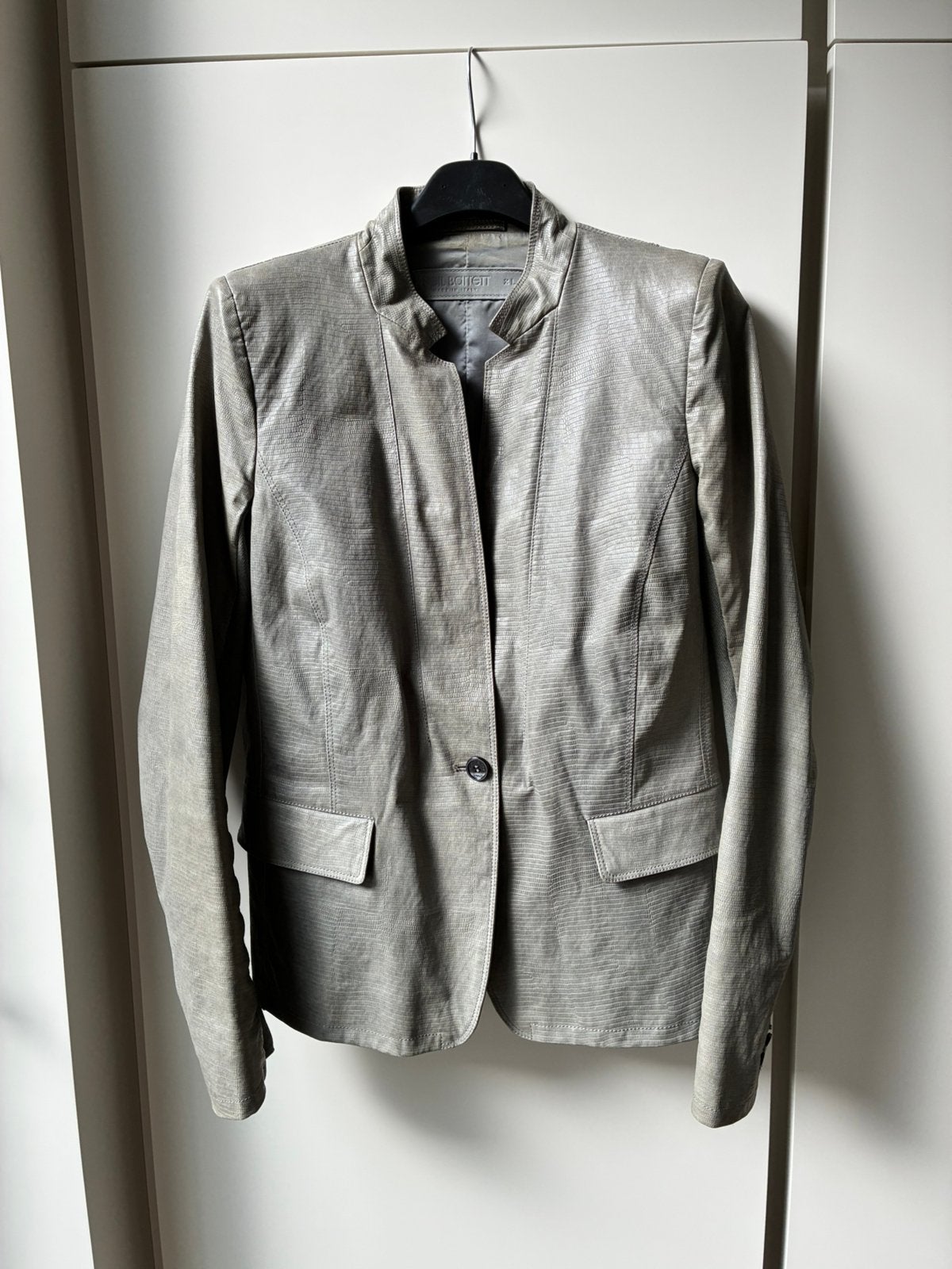 Neil Barrett lederen jas, maat XL, kleur grijs, Ophalen, Maat 46/48 (XL) of groter, Jasje, Grijs