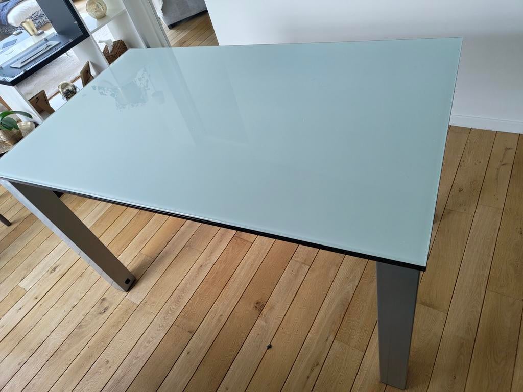 Table avec rallonge en verre poli, Ophalen