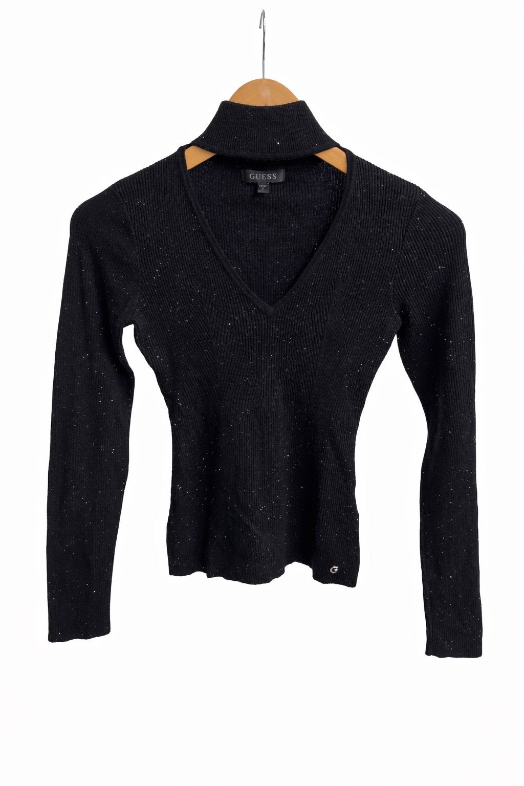 Guess glittertrui met décolleté, Zwart, Ophalen of Verzenden, Lange mouw, Maat 36 (S)