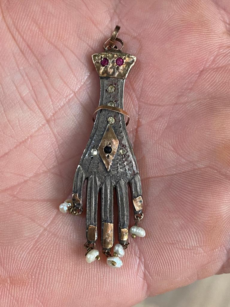 Khamsa amulet, hand Fatima, Tunesië, 9k goud, zilver etc., Ophalen of Verzenden, Zo goed als nieuw, Goud, Goud