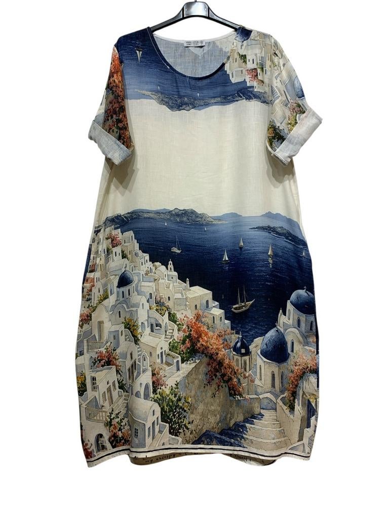 Santorini jurk van 100% LINNEN - Chic & Bohème - [geel] - NI, Kleding | Dames, Nieuw, Blauw, Jurk