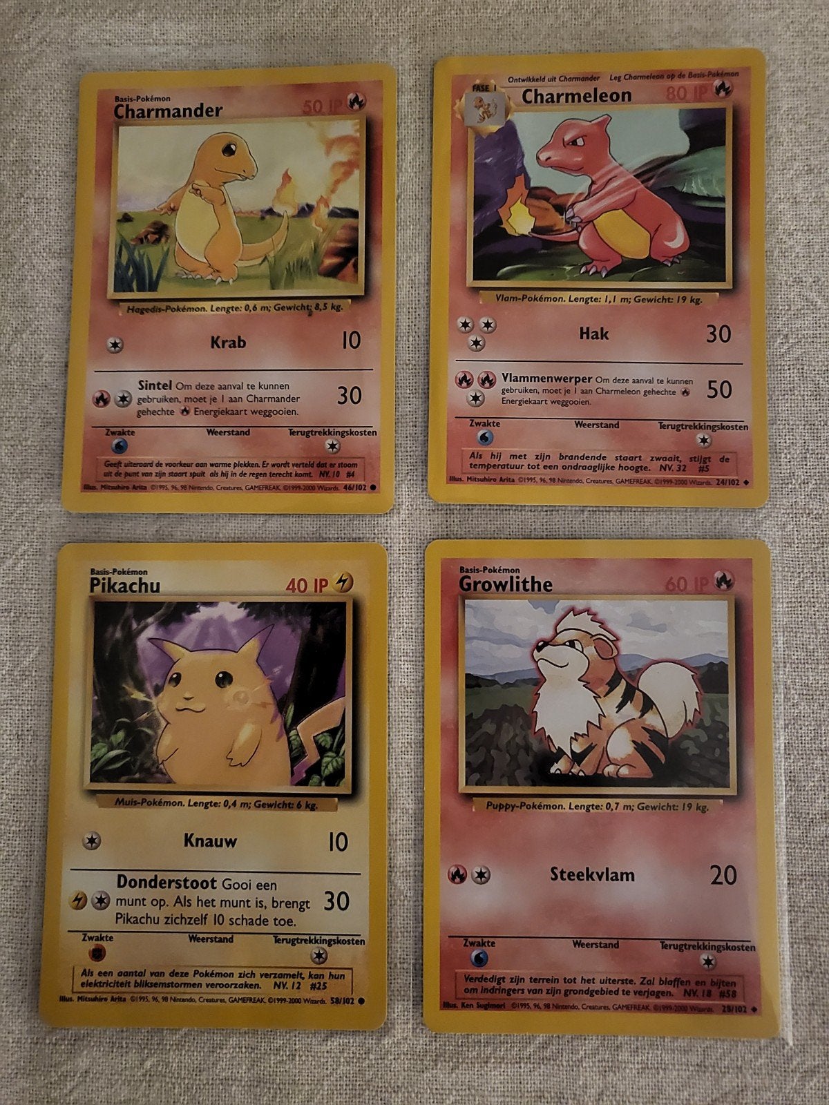 pokémon 4 kaarten base set 1999-2000 Nederlands, Ophalen of Verzenden