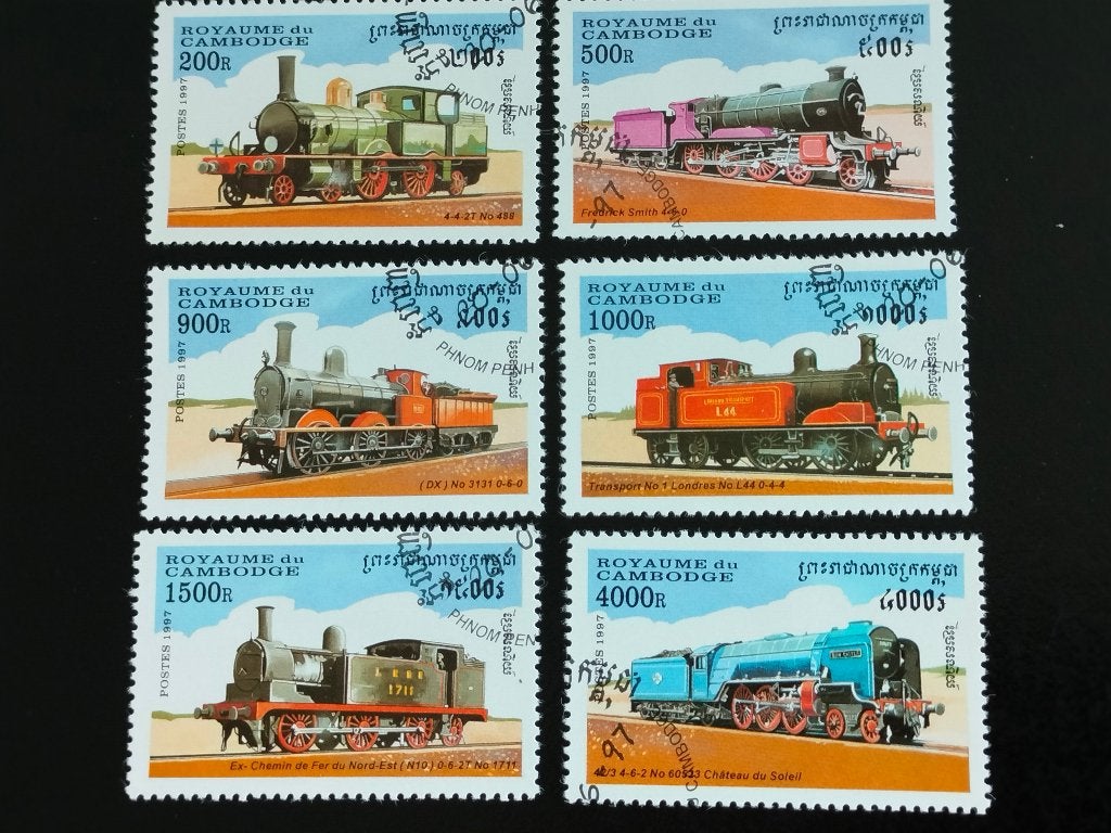 Cambodge 1997 - locomotives, chemins de fer, trains, Envoi, Affranchi, Asie du Sud Est