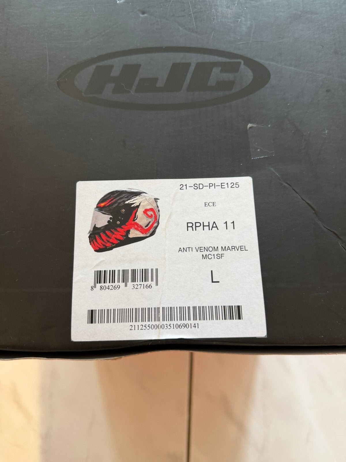 HJC RPHA 11 Anti-Venom Marvel MC1SF – maat L + Cardo JBL, Fietsen en Brommers, Ophalen, Zo goed als nieuw