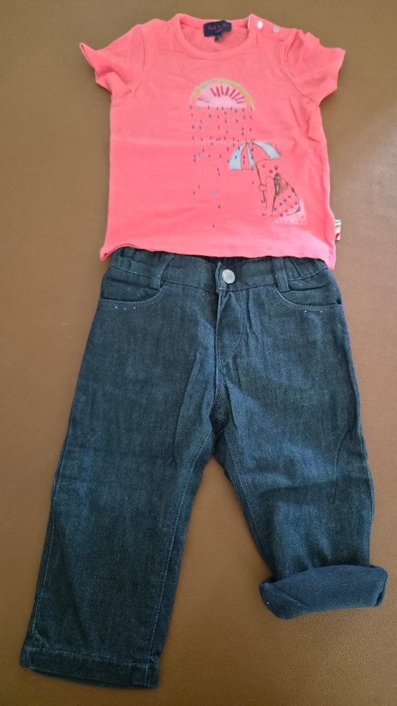 Lot 12 mois -T-shirt Jean Salopette P. Smith Marèse Catimini, Ensemble, Comme neuf, Enlèvement, P. Smith Catimini Marèse