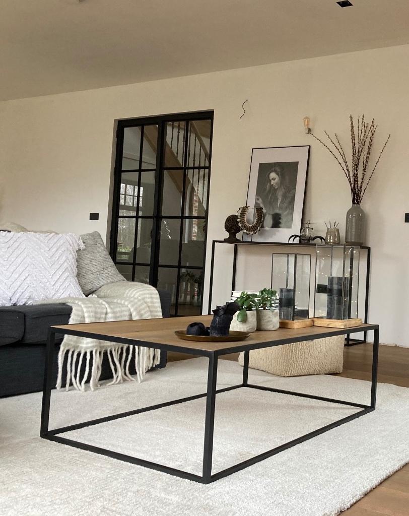 Salontafel eikhout met handgemaakt smeedwerk, 100 à 150 cm, Moins de 50 cm, Enlèvement, 50 à 100 cm