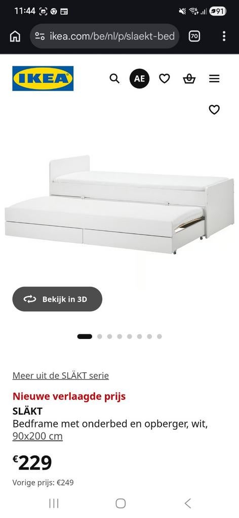 Bed met onderbed en opberger, wit, 90x200 cm.1 grote Martas, Huis en Inrichting, Slaapkamer | Bedden, Ophalen, 90 cm, Wit, Zo goed als nieuw