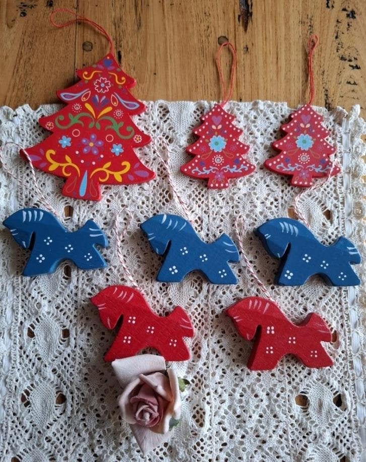 Folklore houten kersthangers, paardjes, kerstbomen, KERST, Gebruikt, -, -, Ophalen of Verzenden