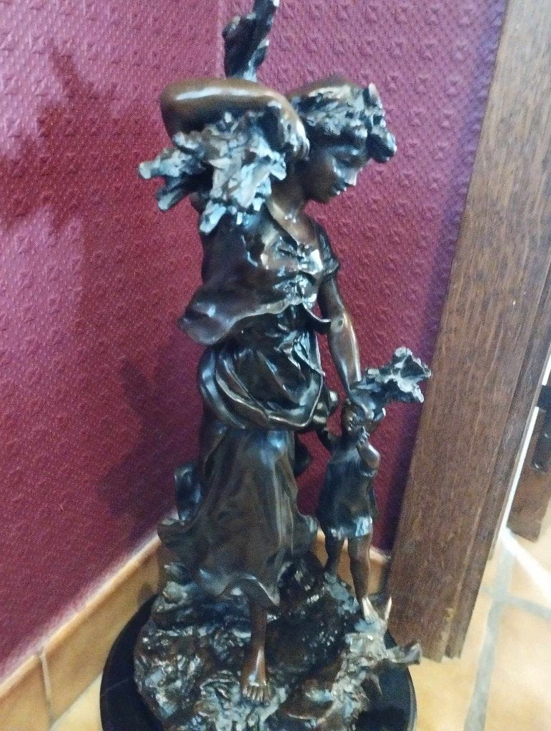 Bronze + marbre. Auguste Moreau - le retour des champs, Antiquités & Art, Enlèvement, Bronze