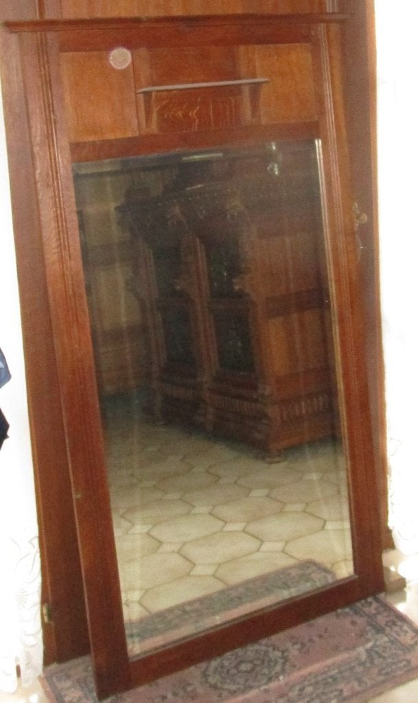 grote eiken antieke spiegel, Ophalen, Rechthoekig, 50 tot 100 cm, 150 tot 200 cm