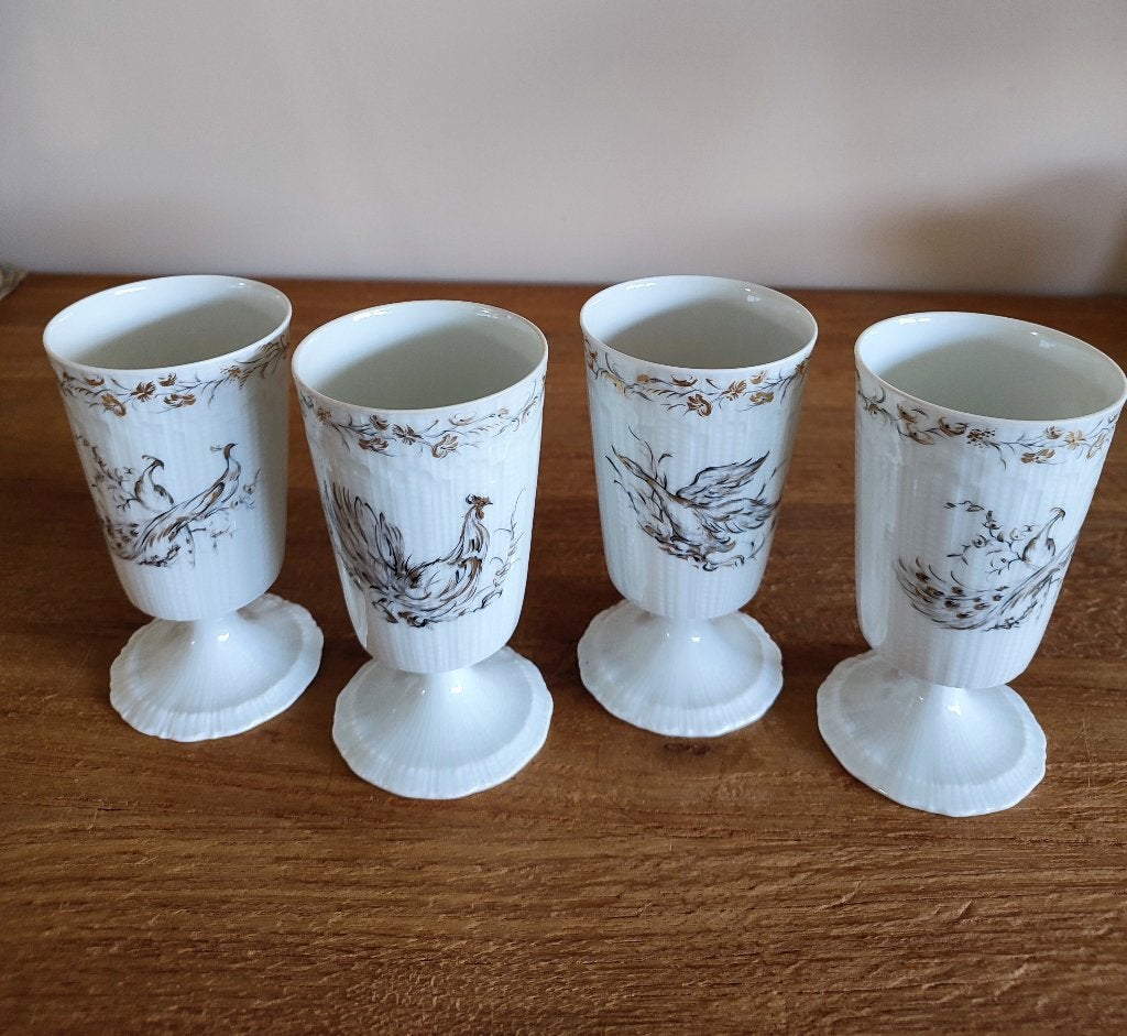 Limoges 4 prachtige mazagrans bekers, goudkleurige accenten, Ophalen of Verzenden