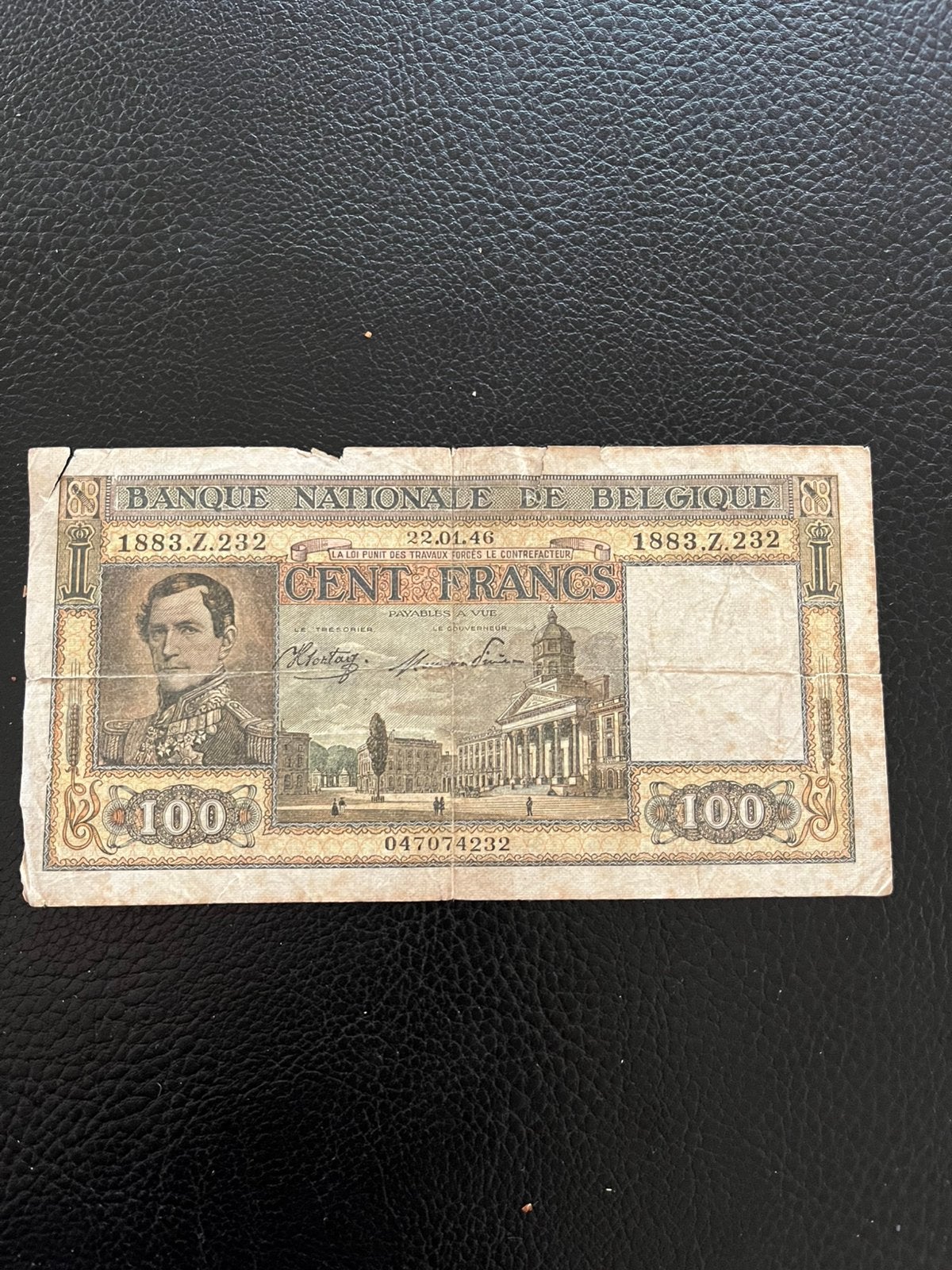 Ancien billet de 100 francs belges de 1946, Enlèvement