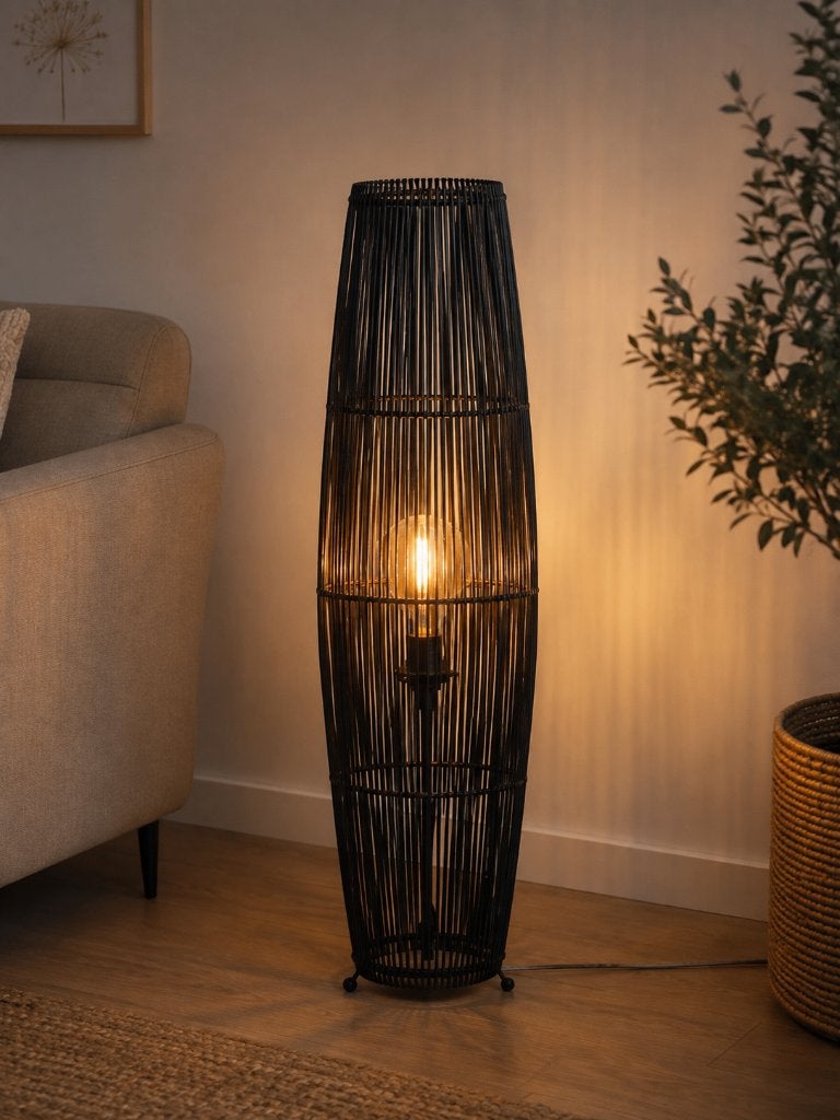 Casa - Movis - Lampadaire en rotin - Noir - Neuf !, Enlèvement ou Envoi, Neuf, Moins de 100 cm