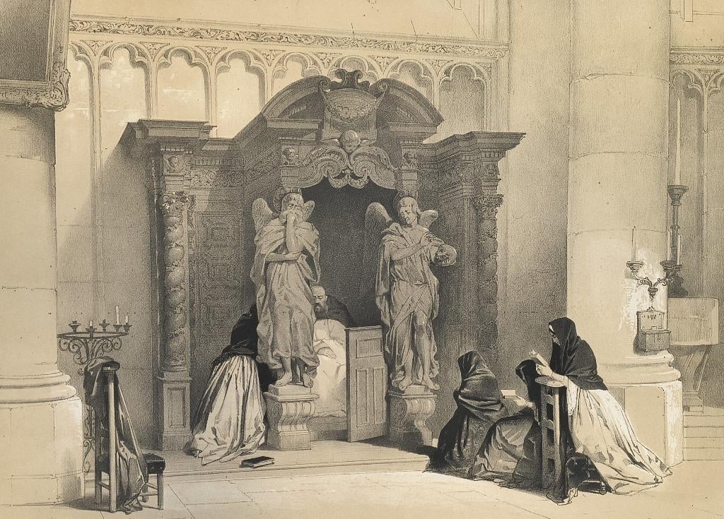 confessionnal dans la cathédrale Saint-Michel-et-Gudule, Enlèvement ou Envoi, Religion, Lithographie
