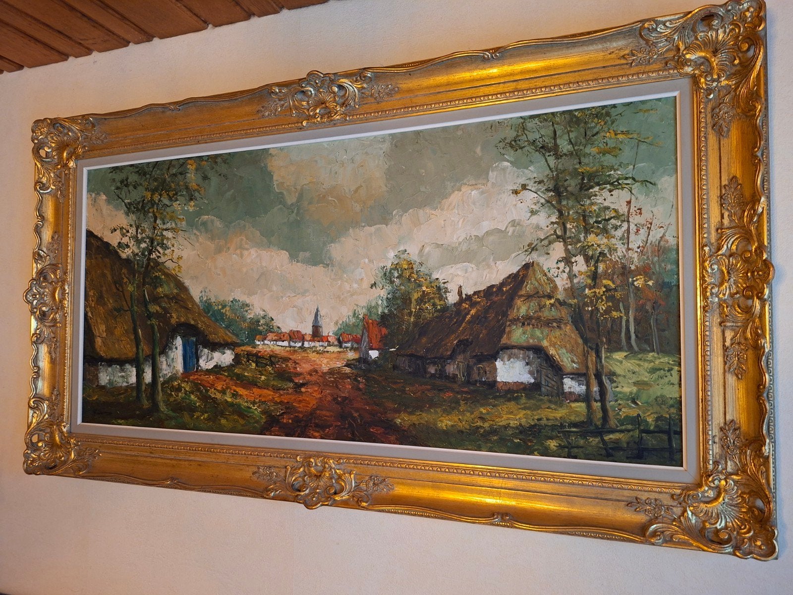 peinture de paysage avec cadre doré, Antiquités & Art, Enlèvement, Paysage