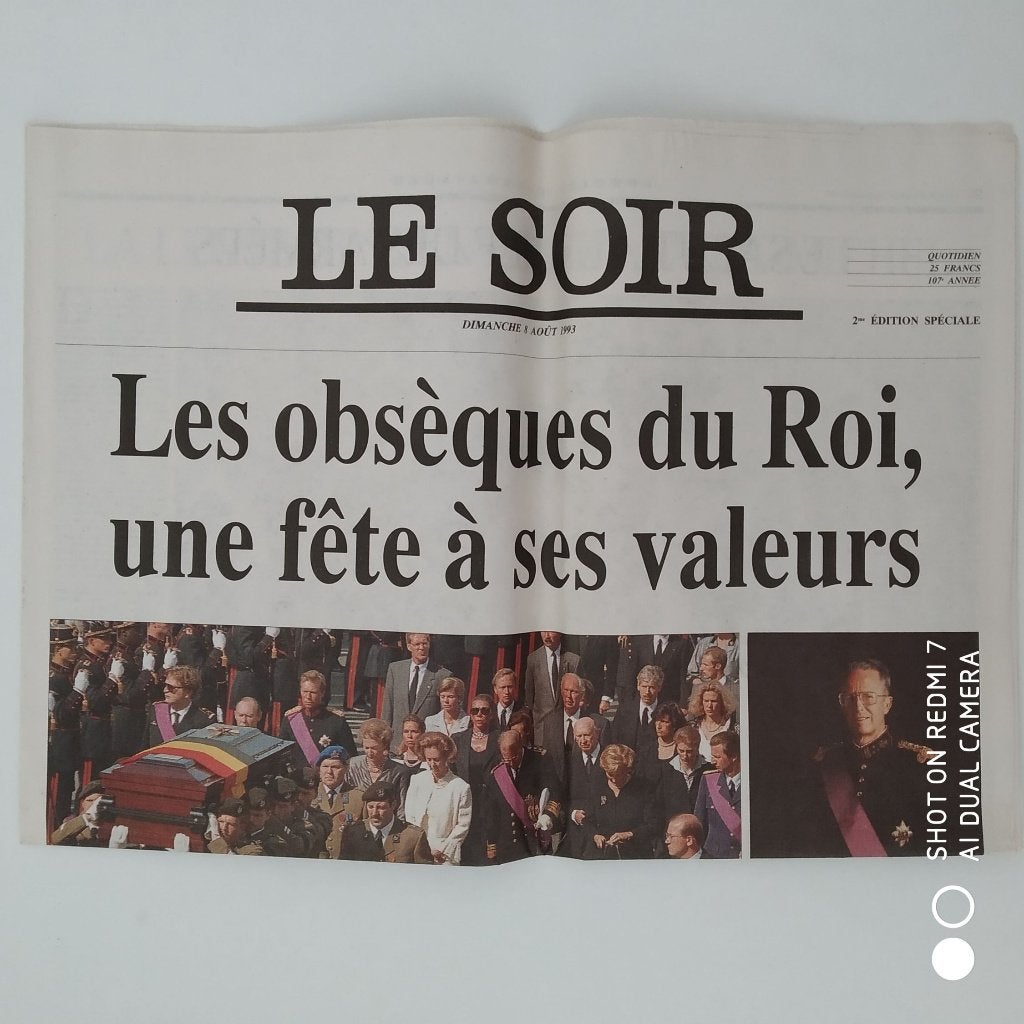Roi BAUDOUIN mort - Le Soir 8 aout 1993, Enlèvement ou Envoi, 1980 à nos jours, Journal