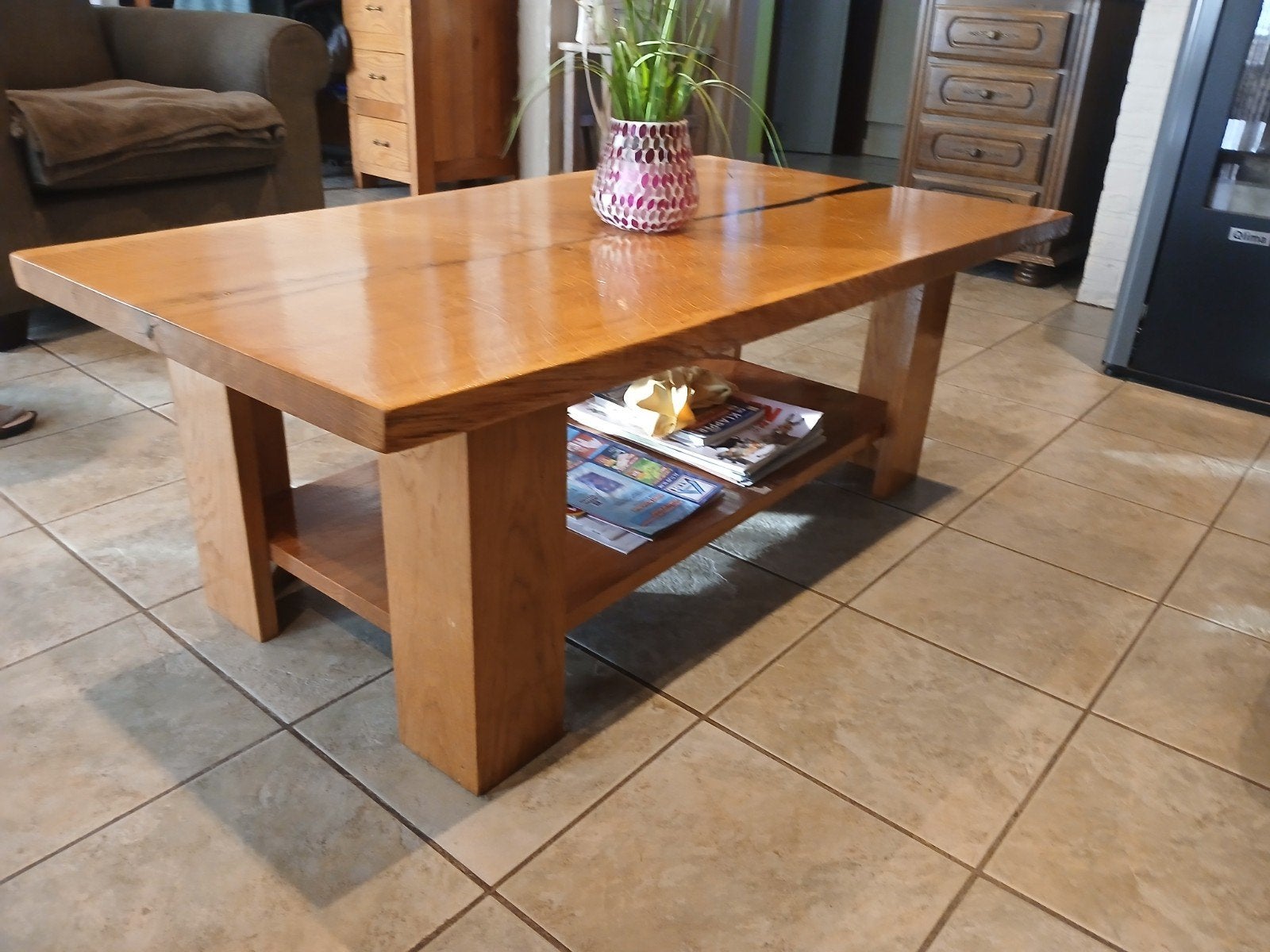 Massief eiken salontafel., Huis en Inrichting, Ophalen