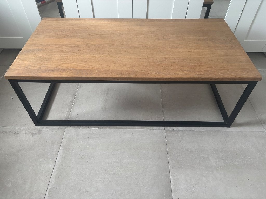 Salontafel eikenhout met zwarte voet, Ophalen, Gebruikt, 100 tot 150 cm, Industrieel landelijk