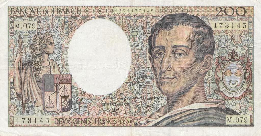 200 frank Frankrijk 1990 Montesquieu, Ophalen, Frankrijk, Los biljet