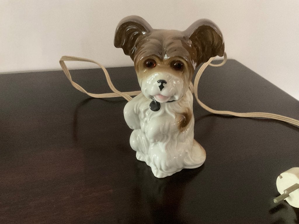 Oud Porselein hondje tevens lamp / Parfumlamp, Antiek en Kunst, Ophalen of Verzenden