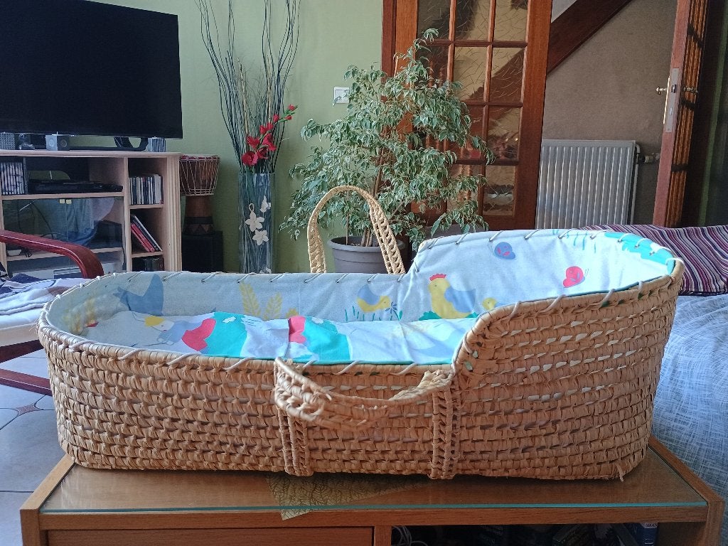 Couffin en osier pour bébé avec couette et sac de couchage, Enlèvement, Comme neuf, Autres types