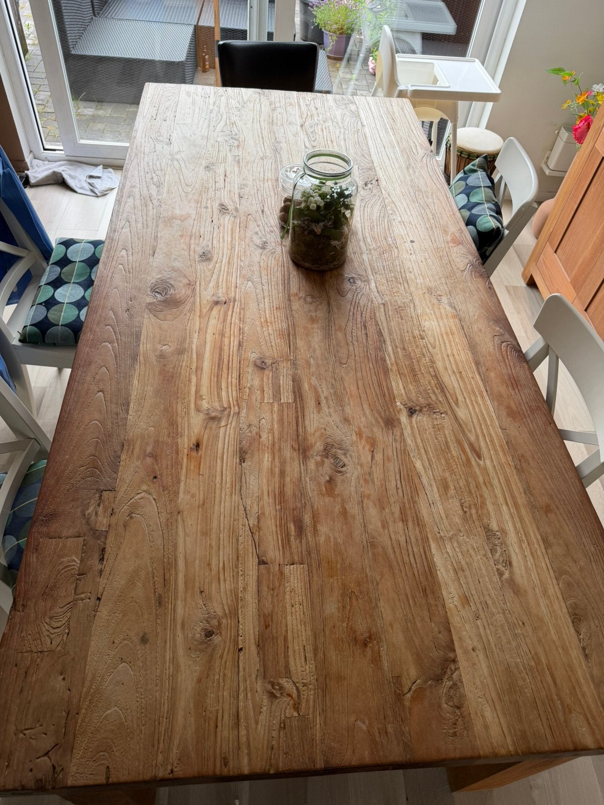 Massieven robuuste teakhout tafel, Huis en Inrichting, Tafels | Eettafels, Ophalen, Gebruikt, 100 tot 150 cm, Teakhout