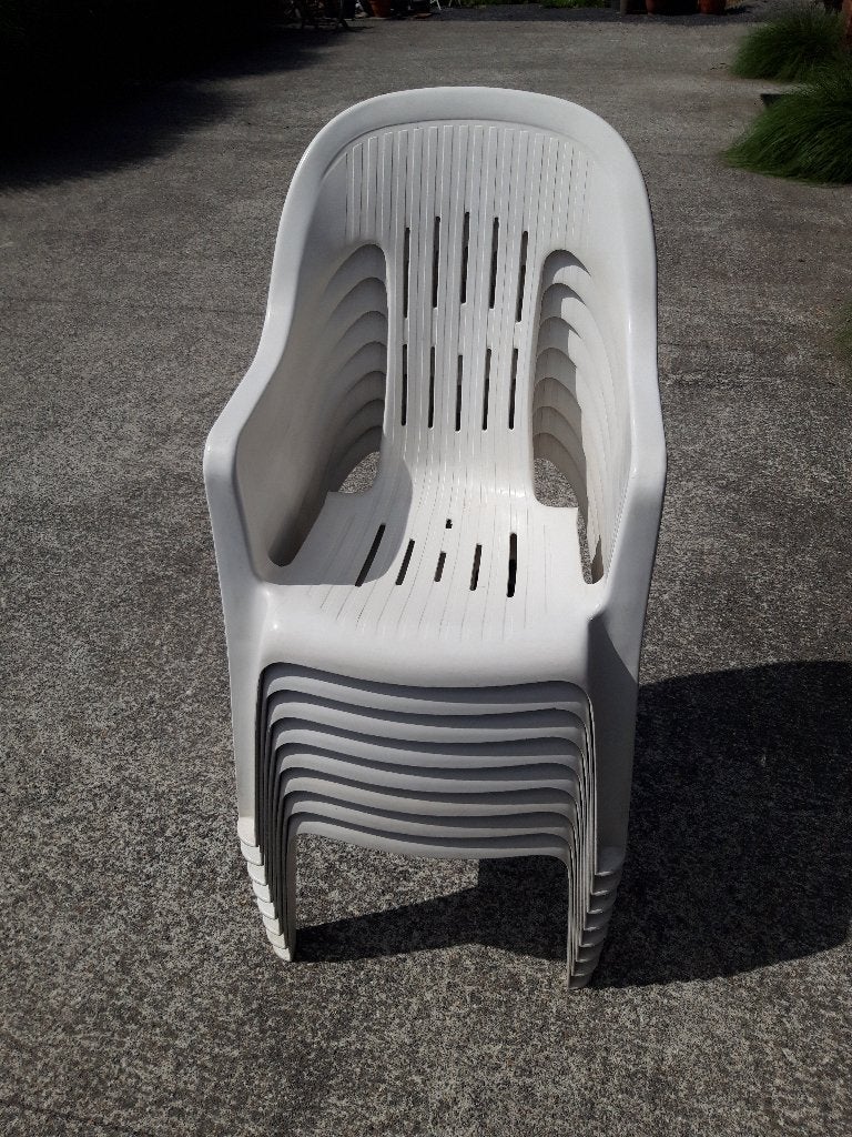 Te koop 8 tuinstoelen, Jardin & Terrasse, Chaises de jardin, Enlèvement, Utilisé, Plastique, Empilable