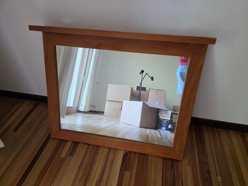 Teakhouten spiegel, Huis en Inrichting, Ophalen, Zo goed als nieuw, 75 tot 100 cm, Minder dan 100 cm