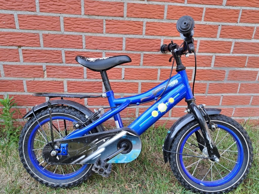 Kinderfiets 14 inch donkerblauw, Fietsen en Brommers, Ophalen, Zo goed als nieuw, Schijfrem, Minder dan 16 inch