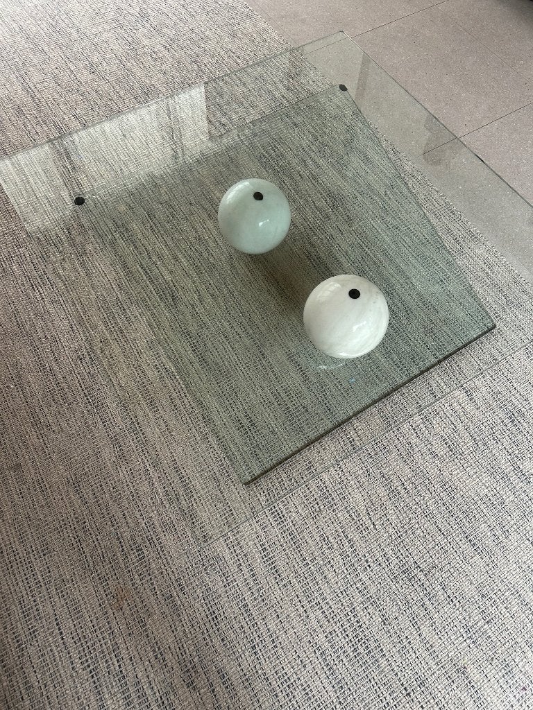 Vintage design salontafel glas/marmer, ITA ’70 Roche Bobois, Ophalen, Gebruikt, Vierkant, Glas