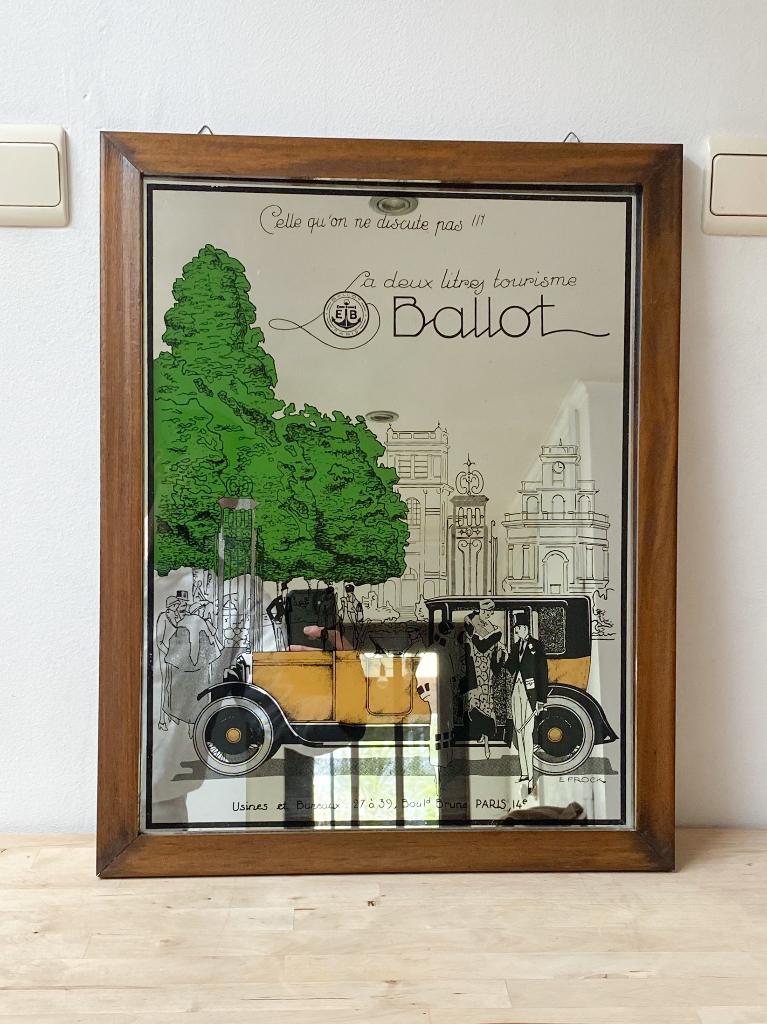 Vintage spiegel art deco reclame auto Ballot 1920-1930, Antiek en Kunst, Ophalen