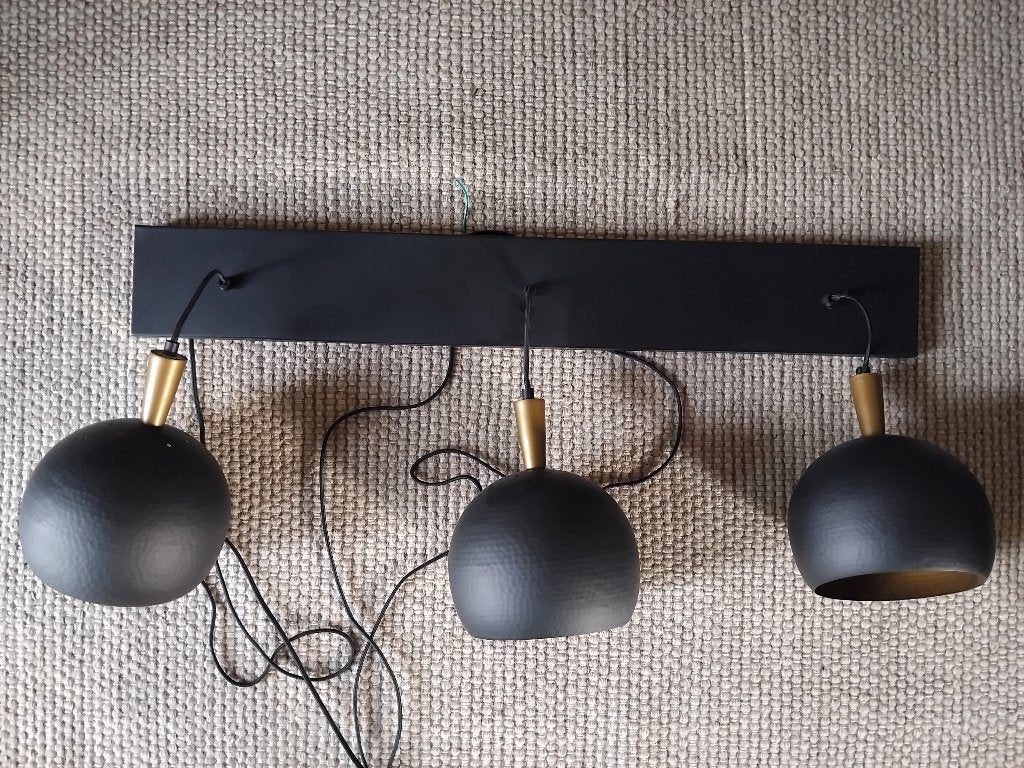 Lampe suspendue à 3 lumières - fabriquée à la main en Inde, Autres styles, Comme neuf, Métal, Réglable