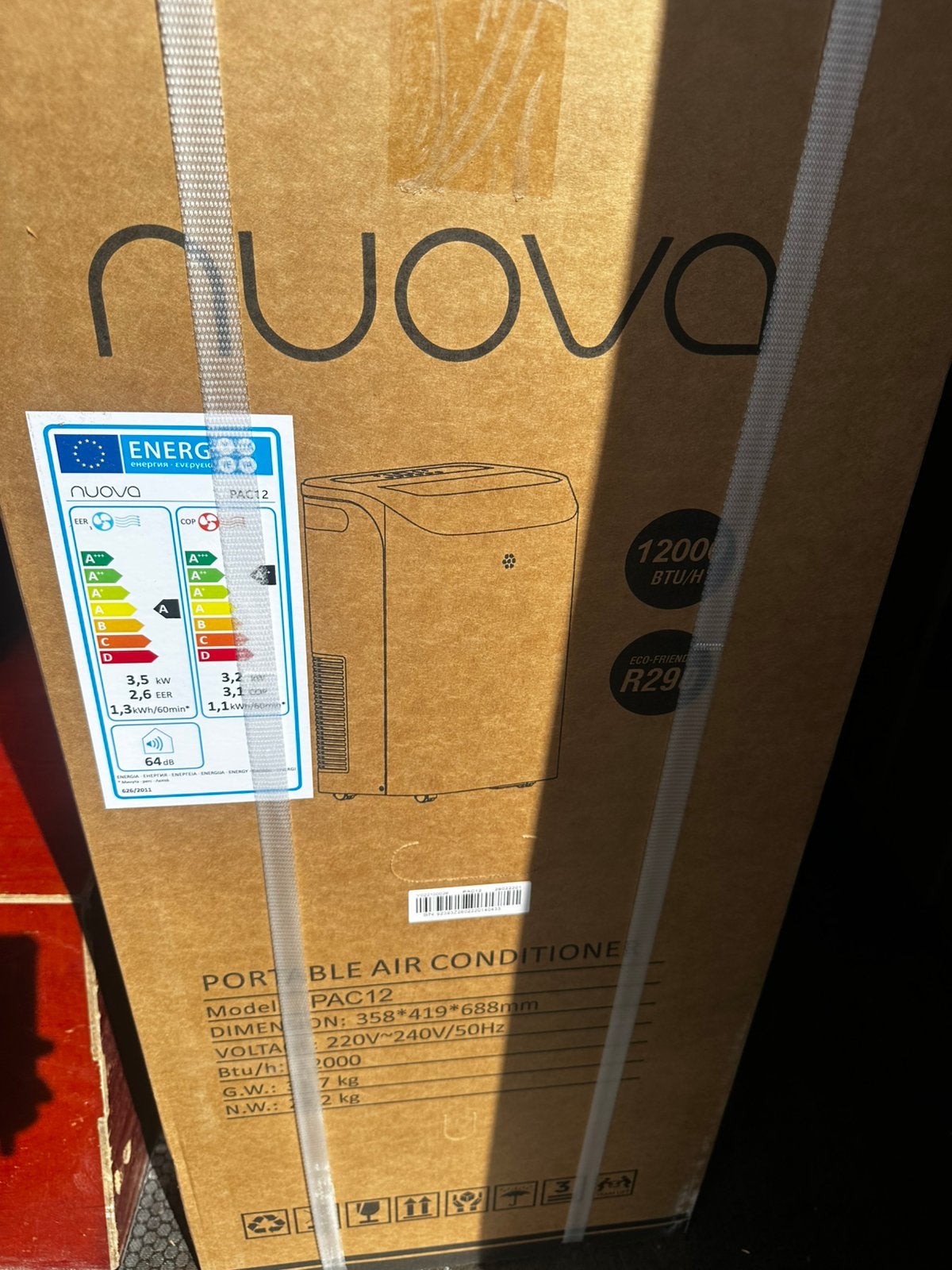 Mobiele airco Nuova 12000BTU 3.5kw, Ophalen, Koelen en Ontvochtigen, 3 snelheden of meer, Zo goed als nieuw