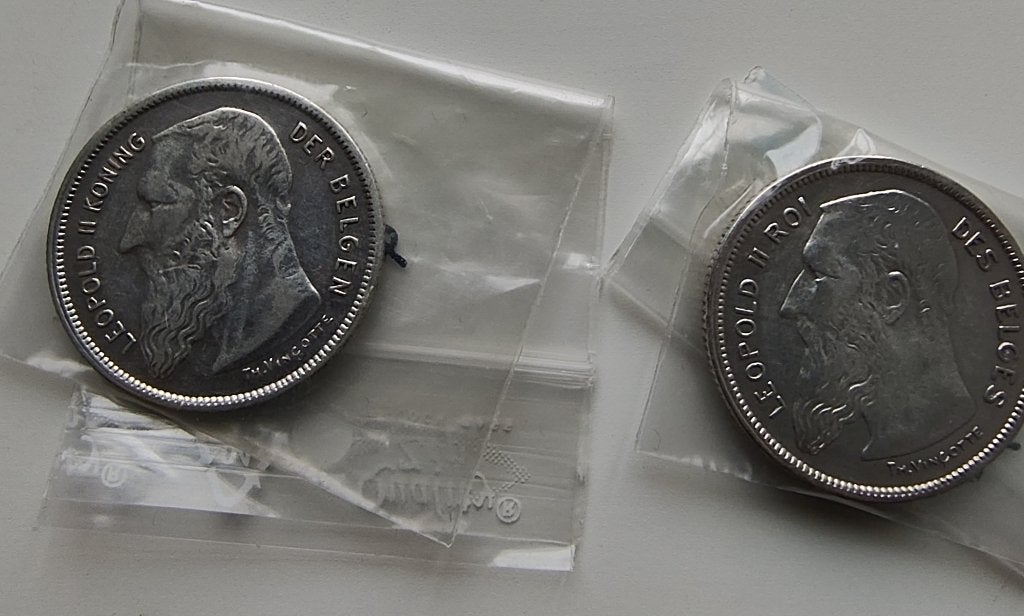 2 pièces de 2 francs belges - 1909 - NL et FR, Enlèvement ou Envoi, Monnaie en vrac, Argent, Argent