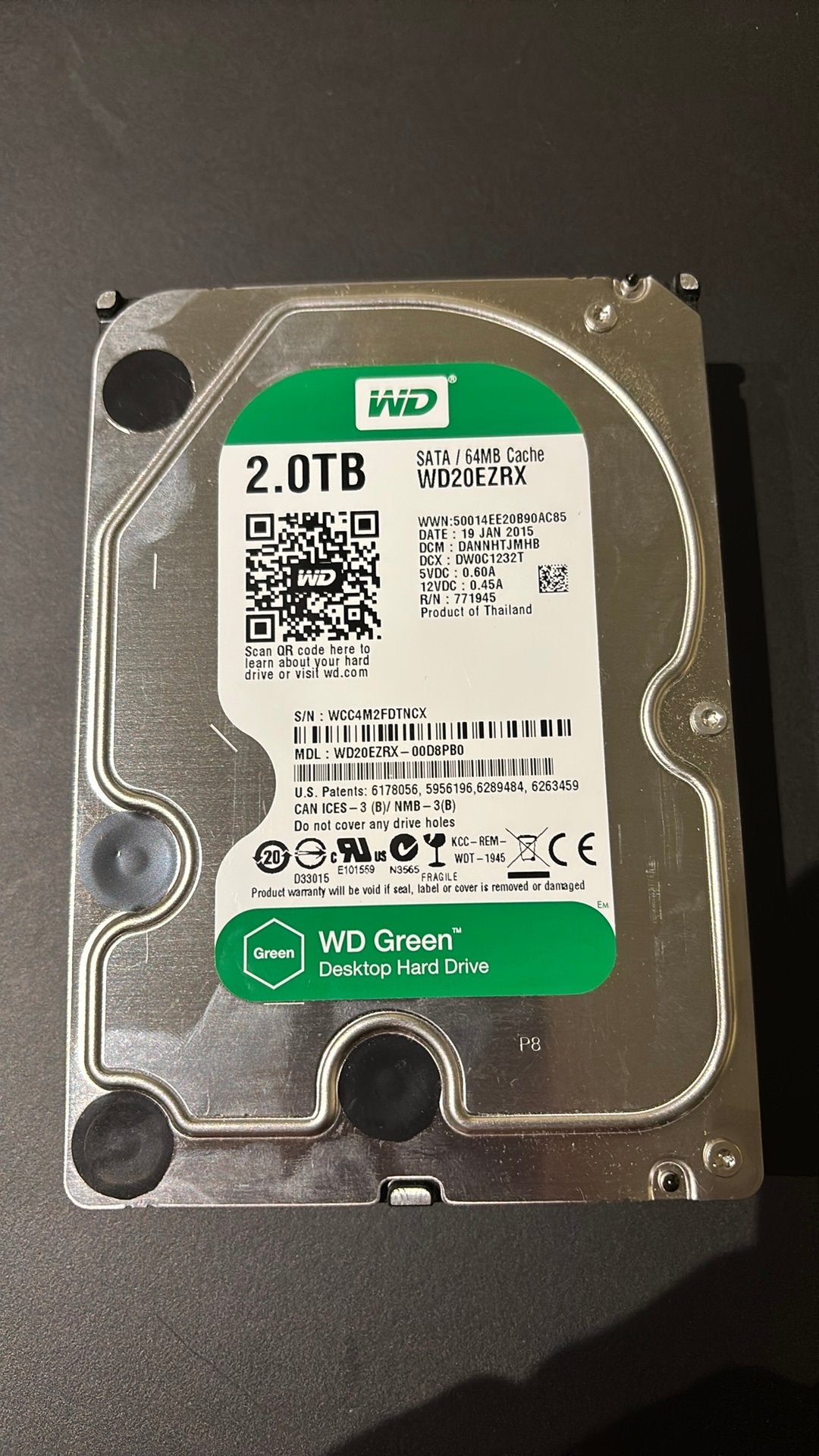 Disque dur WD Green 2 To SATA 3.5" (WD20EZRX), Computers en Software, Ophalen, Intern, Gebruikt, Desktop
