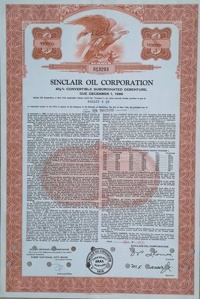Sinclair Oil Corporation 4,375 % conv. debenture - 1986, Timbres & Monnaies, Enlèvement ou Envoi, 1970 à nos jours, Obligation ou Prêt