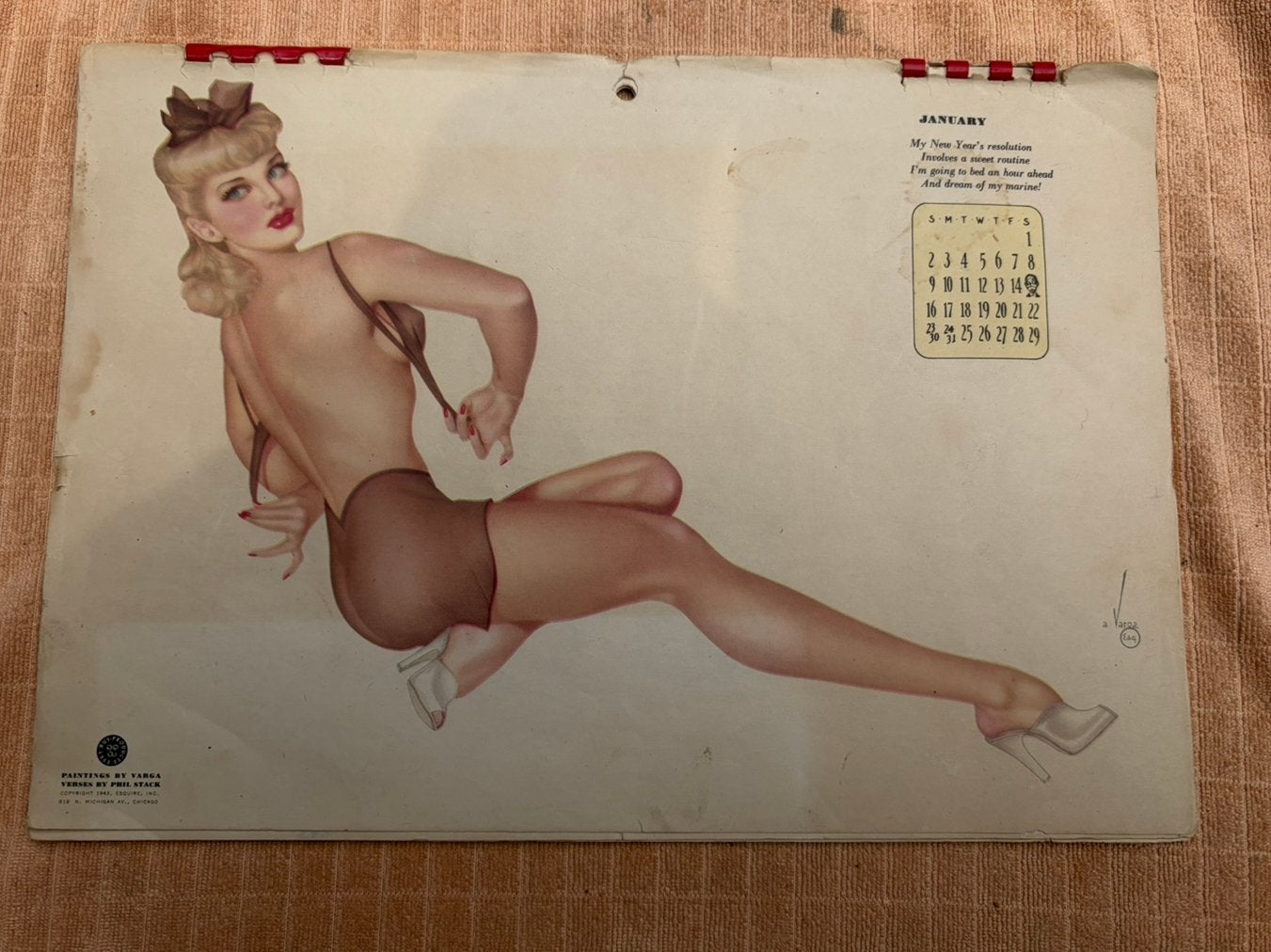 WW2  US Esquire Varga Calendar 1944, Collections, Enlèvement ou Envoi