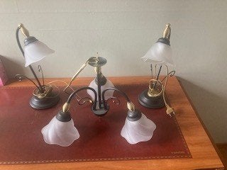 Slaapkamerluster en 2 bijbehorende nachtlampen, Ophalen, Klassiek, Zo goed als nieuw, Glas