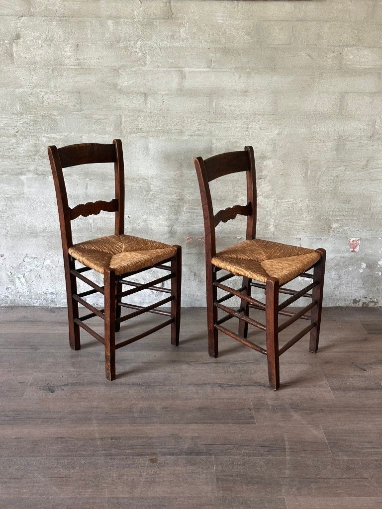 2 oude stoelen - rieten zitting / prijs per stuk, Huis en Inrichting, Gebruikt, Twee, Bruin, .