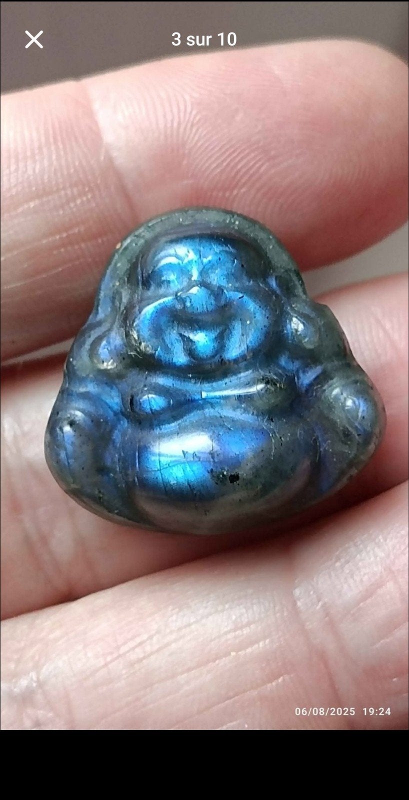 Petit Bouddha sculpté en labradorite, Enlèvement, Neuf
