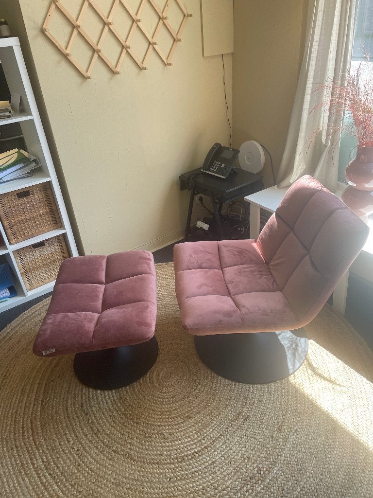 Fauteuil met voetbank - Dutchbone - oudroze, Ophalen, Eenpersoons, Minder dan 75 cm, Nieuw