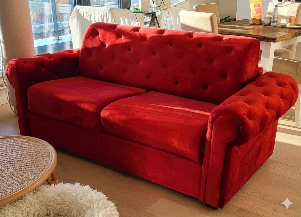 Élégante et haut de gamme canapé convertible Chesterfield, Maison & Meubles, 200 à 250 cm, Banc droit, Enlèvement, Bois