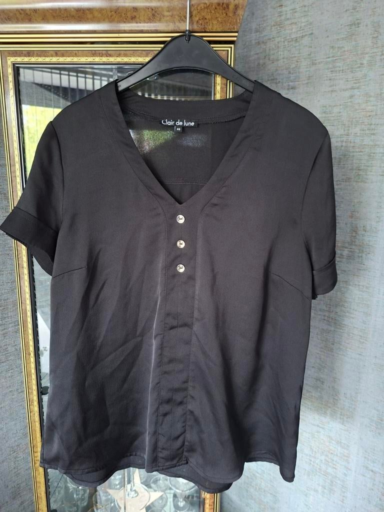 Zwarte Clair de Lune V-hals Top – Maat 42, Kleding | Dames, Ophalen, Zwart, Maat 42/44 (L), Korte mouw