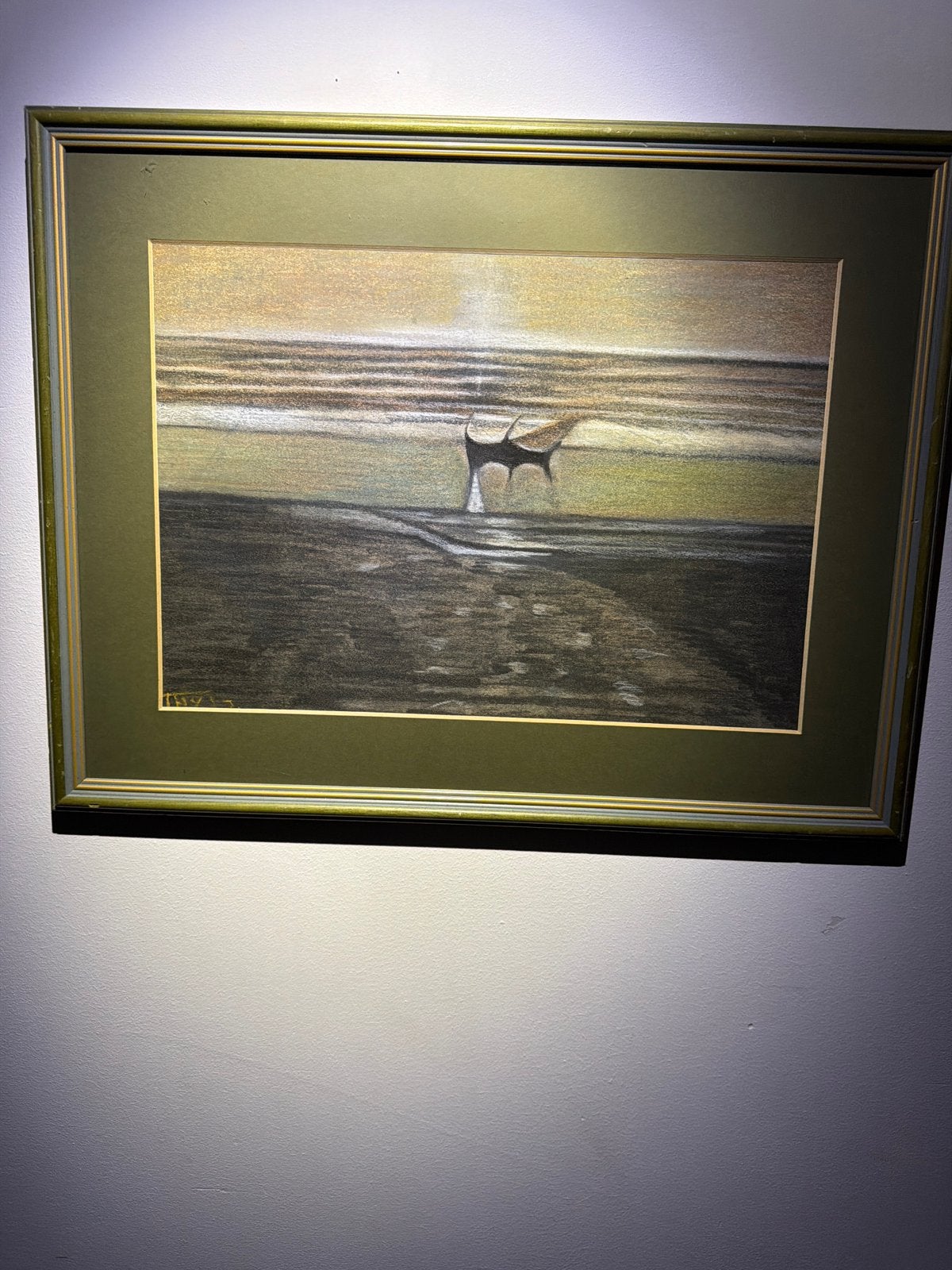Orig. Pastel-Krijttekening "Thys" Zeezicht bij Zonsondergang, Antiek en Kunst, Ophalen of Verzenden