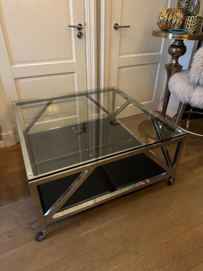 Eichholtz tafel Prado salontafel - Aluminium Leder, Huis en Inrichting, Ophalen, Gebruikt