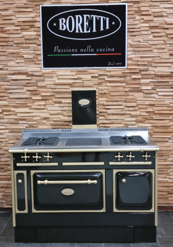 Luxe Morice Fornuis 130cm Mokka + Messing 5 pits GASOVEN, Ophalen, 60 cm of meer, Zo goed als nieuw, Energieklasse A of zuiniger